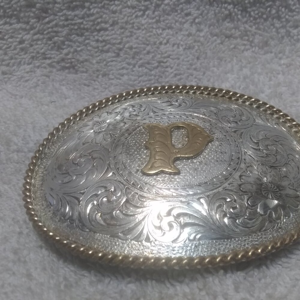 Montana Silversmiths Sterling Silver Plate Letter P Silver Flower Filigree Great - Picture 6 of 11